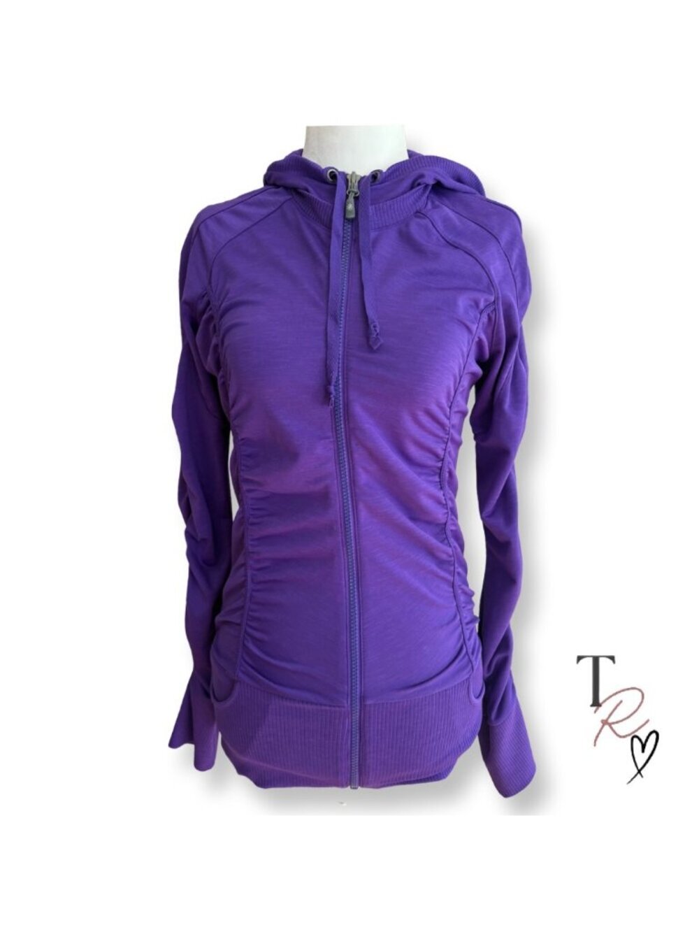 Athleta Ruched Full Zip Athletic Hoodie Jacket Purple Activewear Size Small Tall